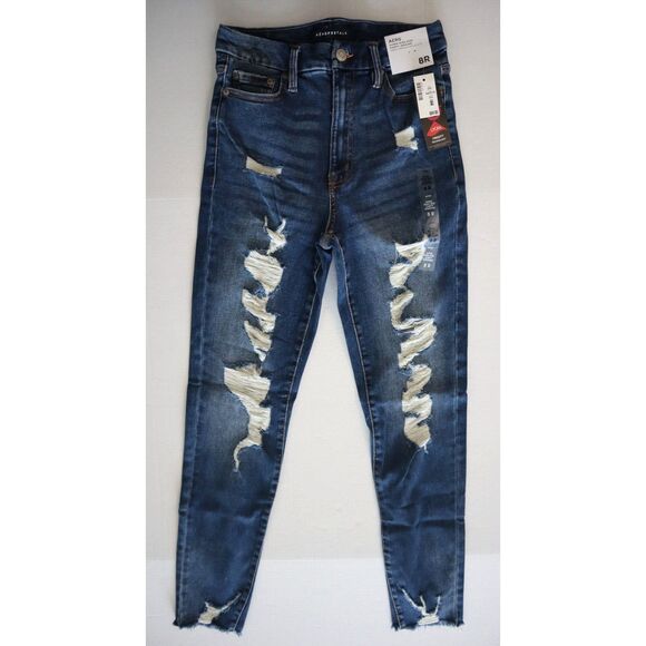 Aéropostale Women Sz 8R Blue Distressed Super High Rise Curvy Denim Jeggings - Picture 1 of 9